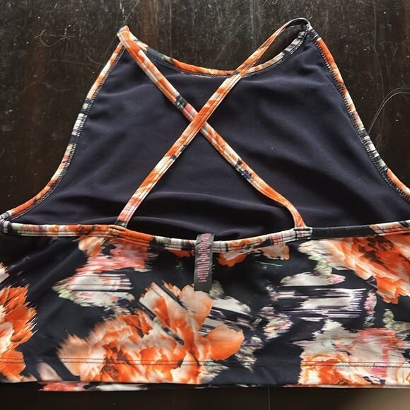 Betsy Johnson Sports Bra Floral Halter Neck Top shelf bra black orange white L - Picture 5 of 11